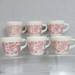 Vintage Syracuse China Coralbel Pink Floral Coffee Cups Set of 6 Restaurant Ware